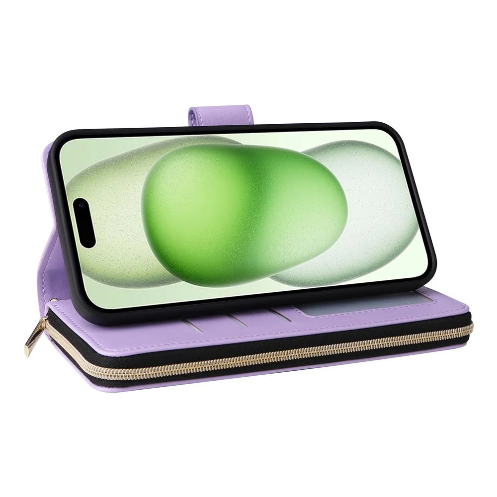 For iPhone 15 Plus / 14 Plus Case Wallet PU Leather Rhombus Stand Anti-Fall Phone Cover - Purple - 4