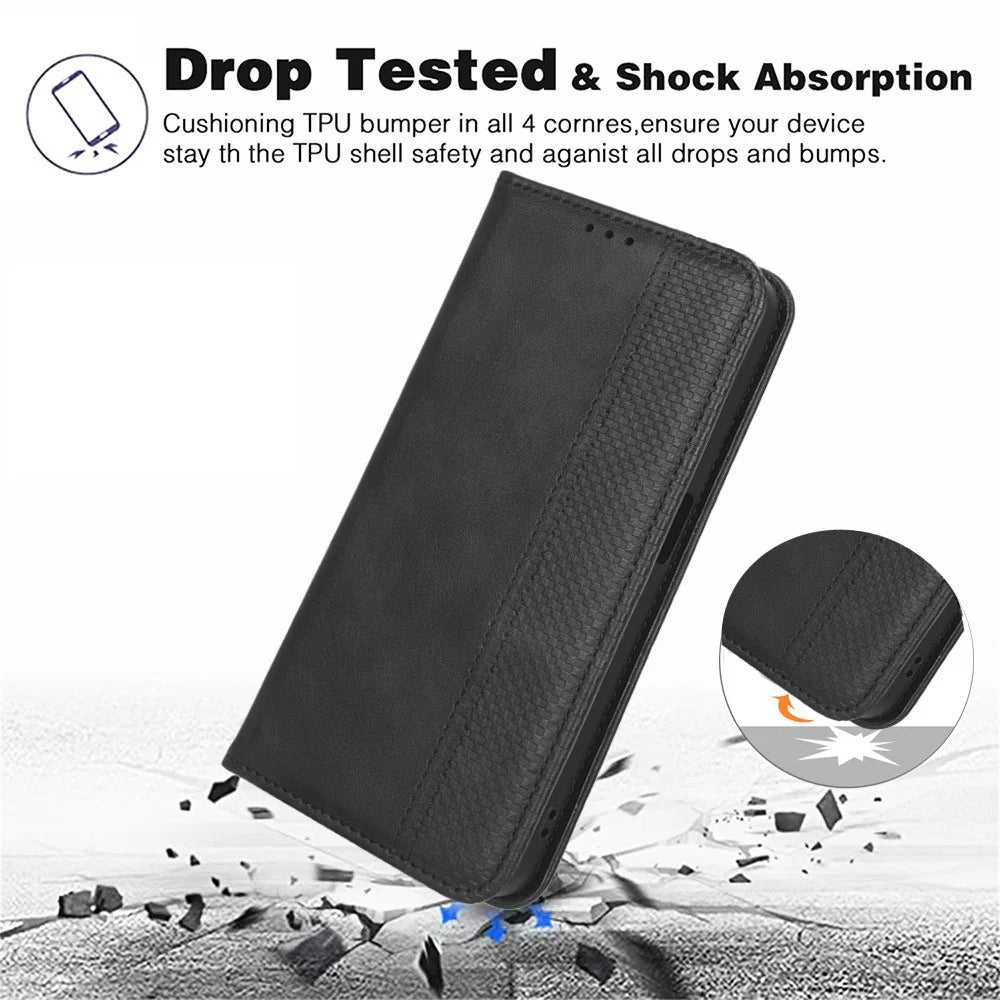 For TECNO Camon 30 Pro 5G / CL8 Case Stand Wallet Retro Leather Phone Cover - Black - 5