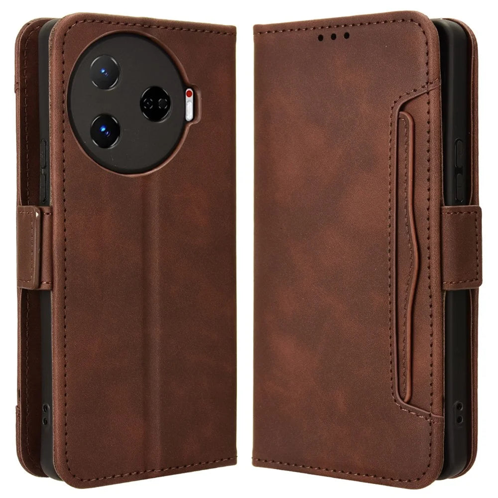 For TECNO Camon 30 Pro 5G CL8 Case Multiple Card Slots Leather Wallet Phone Cover - Brown - 1