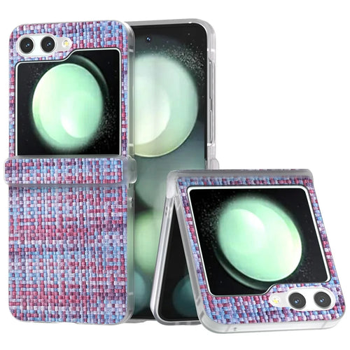For Samsung Galaxy Z Flip5 5G Case Colorful Plaid Texture Leather Phone Cover Matte Frame Hinge Protection - Purple - 1