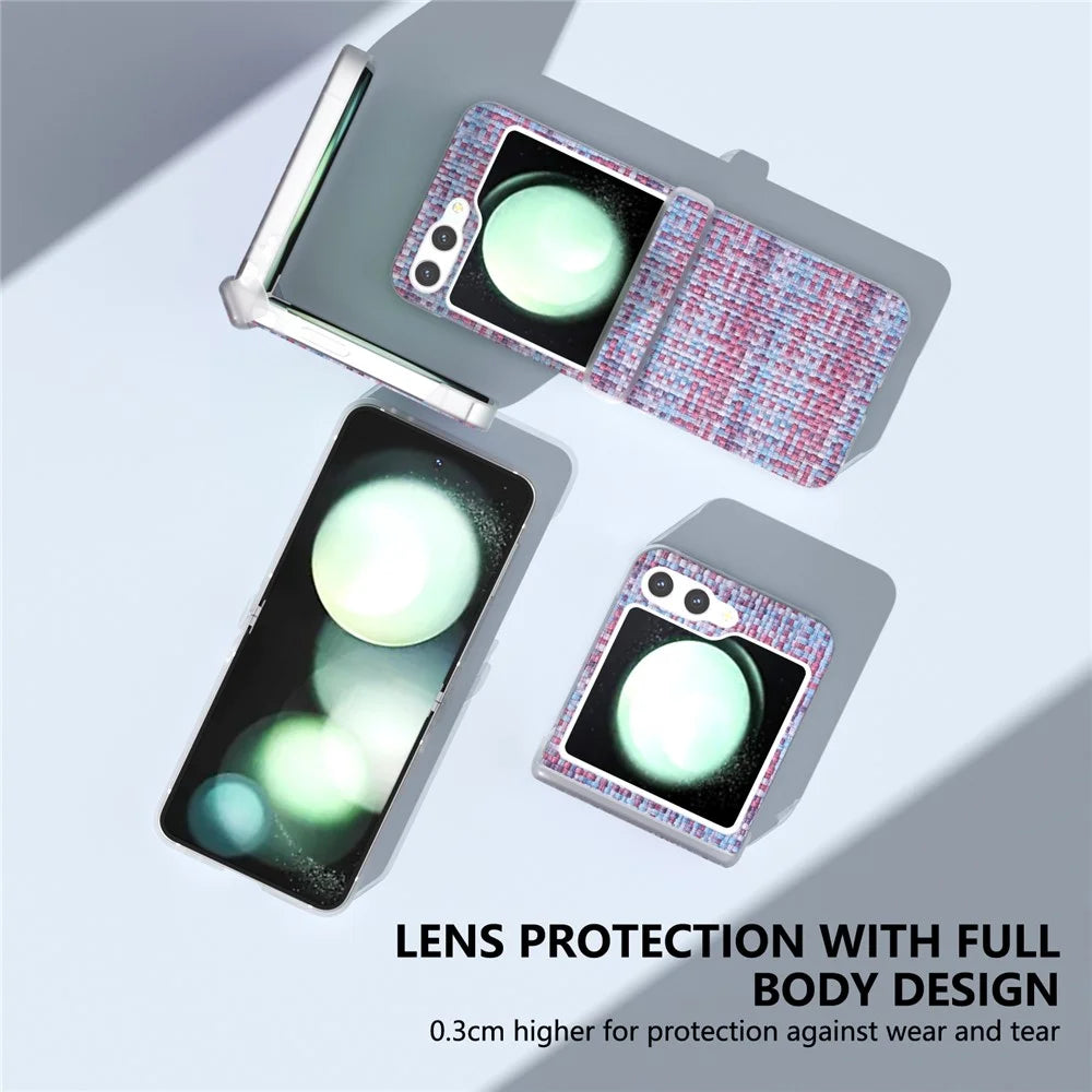 For Samsung Galaxy Z Flip5 5G Case Colorful Plaid Texture Leather Phone Cover Matte Frame Hinge Protection - Purple - 3