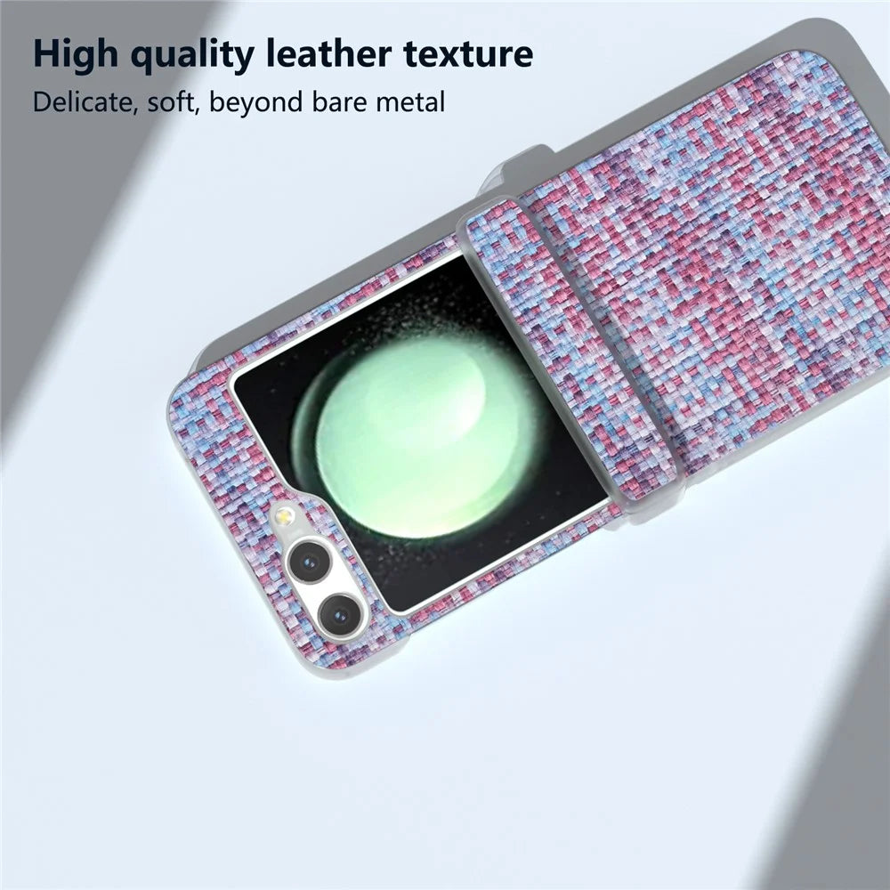 For Samsung Galaxy Z Flip5 5G Case Colorful Plaid Texture Leather Phone Cover Matte Frame Hinge Protection - Purple - 5