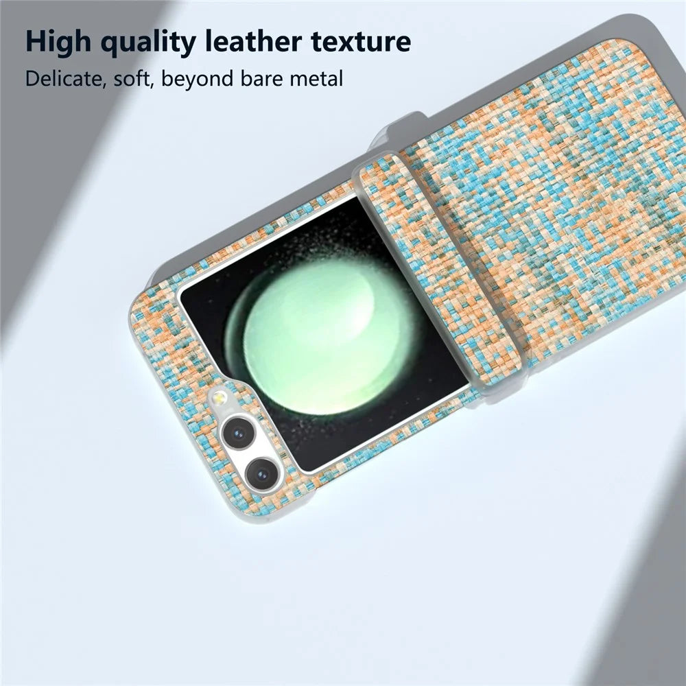 For Samsung Galaxy Z Flip7 FE 5G / Z Flip6 5G Case Matte Frame Colorful Plaid Texture Leather Phone Cover - Blue - 5