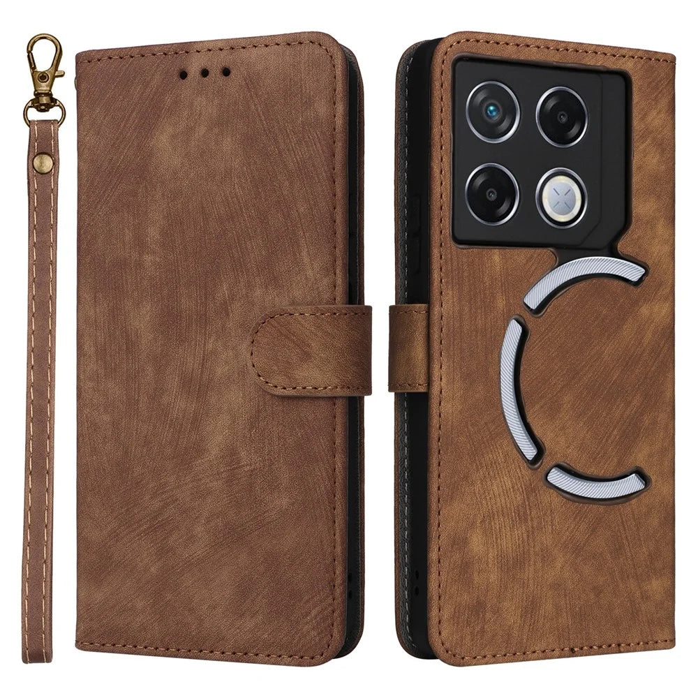 For Infinix GT 20 Pro 5G X6871 Case PU Leather RFID Blocking Phone Cover with Strap - Brown - 1