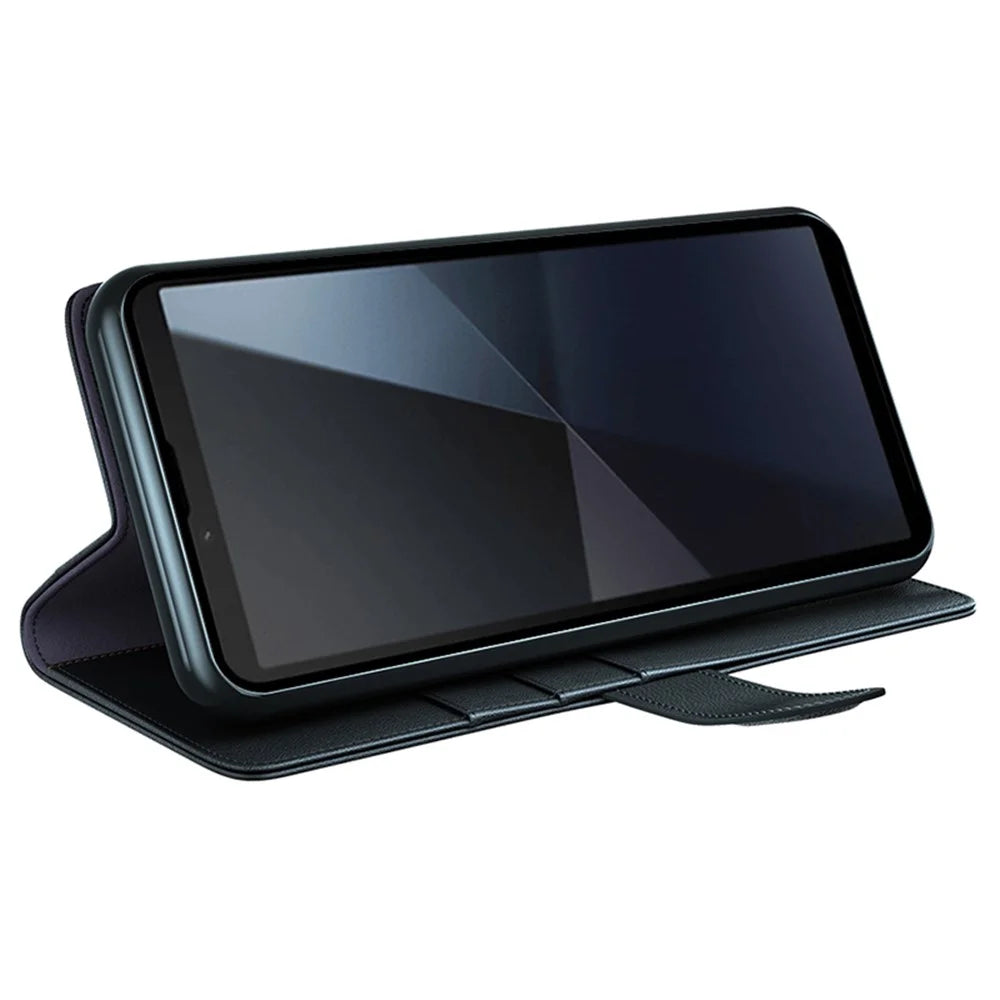 For Sony Xperia 10 VI Case Genuine Split Leather Phone Cover with Wallet Stand - Black - 3