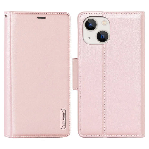 HANMAN Mill Series for iPhone 13 6.1 inch Full Protection Phone Case PU Leather TPU Folio Flip Cover with Stand Wallet - Rose Gold - 1
