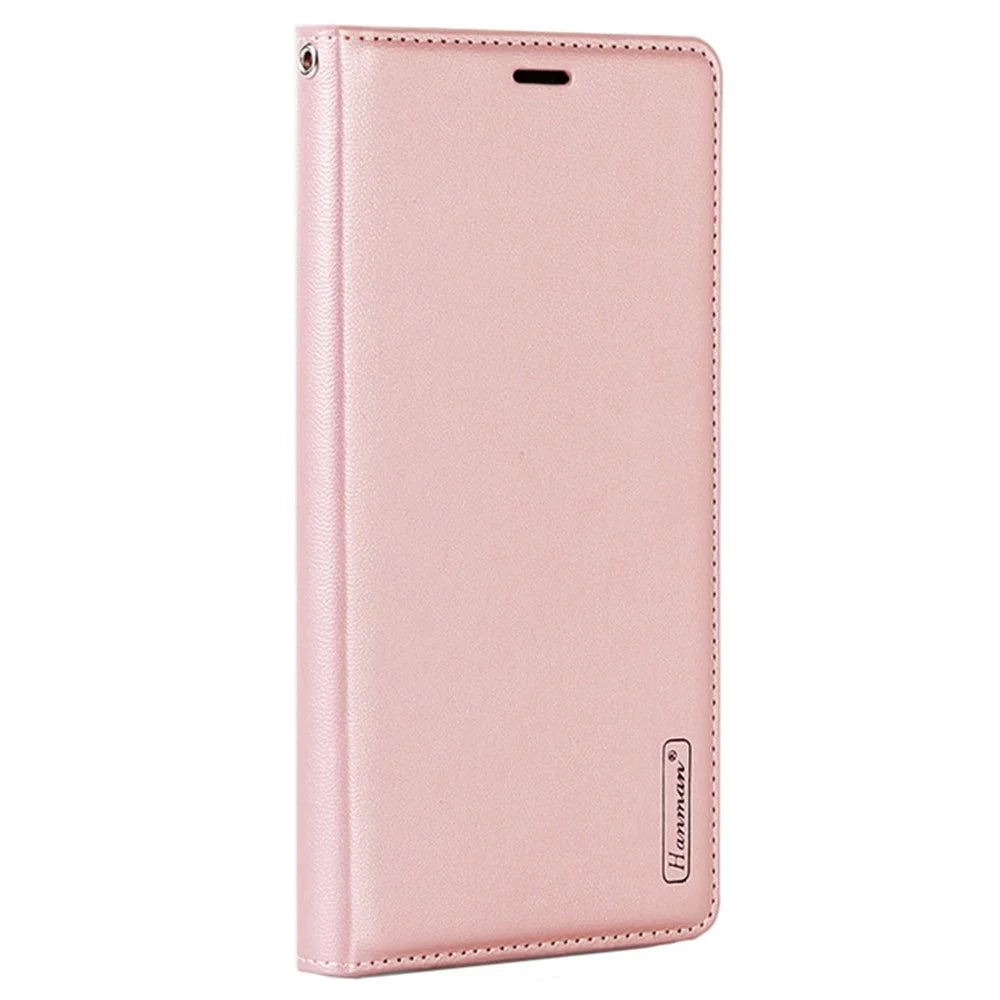 HANMAN Mill Series for iPhone 13 6.1 inch Full Protection Phone Case PU Leather TPU Folio Flip Cover with Stand Wallet - Rose Gold - 4