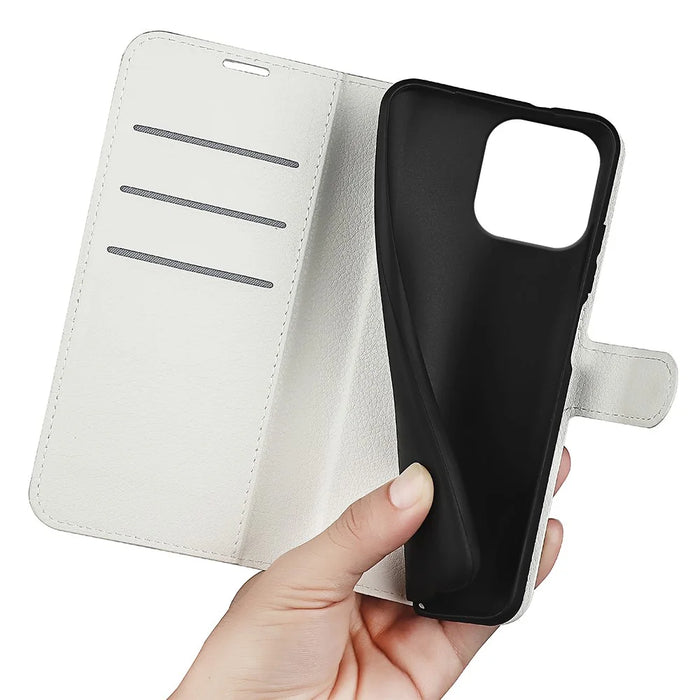 For iPhone 16 Pro Max Wallet Case Litchi Texture Phone Leather Cover - White - 4
