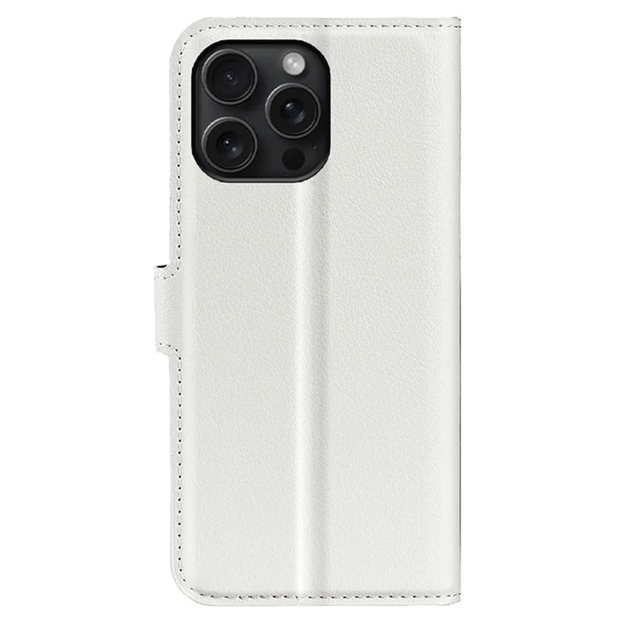 For iPhone 16 Pro Max Wallet Case Litchi Texture Phone Leather Cover - White - 6