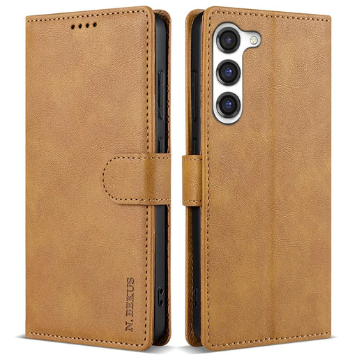 N.BEKUS CSJ-001 For Samsung Galaxy S23+ Case Wallet Leather Phone Cover   - Brown - 1