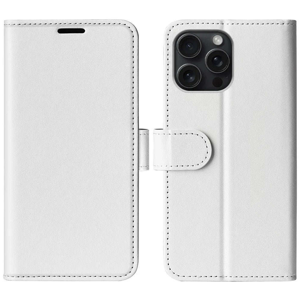 For iPhone 16 Pro Max Case Magnetic Closure Crazy Horse Texture Leather Phone Cover - White - 1