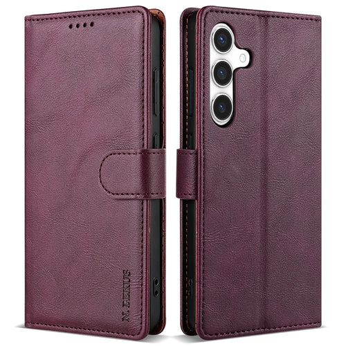 N.BEKUS CSJ-001 For Samsung Galaxy S24 Leather Case Solid Color Shockproof Wallet Phone Cover - Wine Red - 1