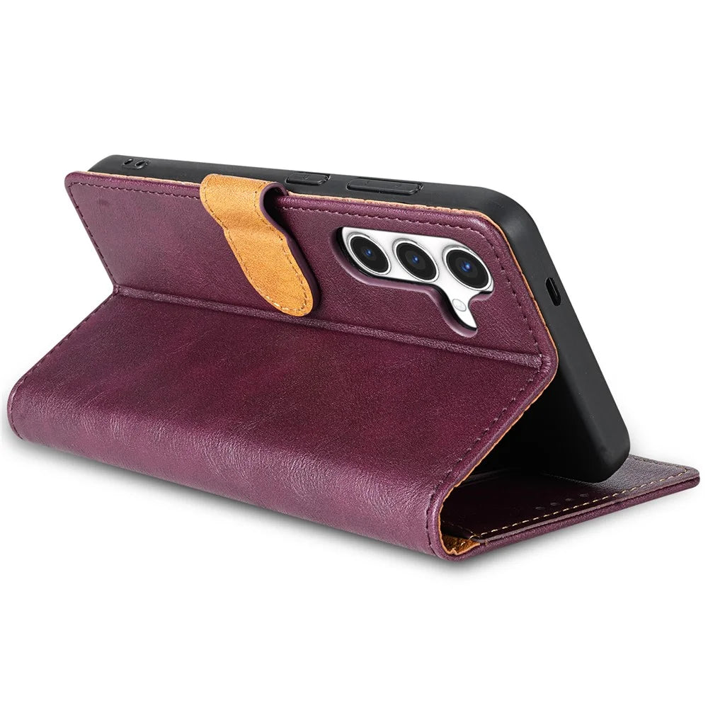 N.BEKUS CSJ-001 For Samsung Galaxy S24 Leather Case Solid Color Shockproof Wallet Phone Cover - Wine Red - 3