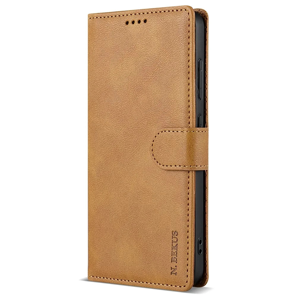 N.BEKUS CSJ-001 For Samsung Galaxy S24+ Case PU Leather Card Holder Stand Phone Cover - Brown - 5