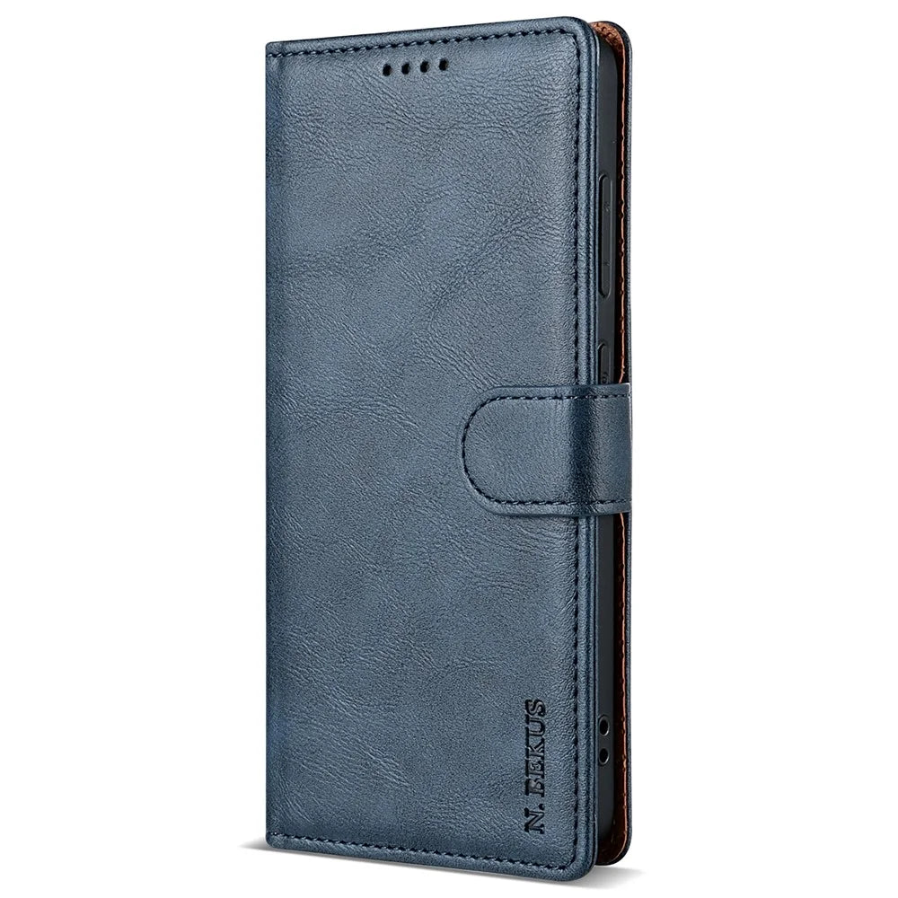 N.BEKUS CSJ-001 For Samsung Galaxy A25 5G (Global) (161.0 X 76.5 X 8.3mm) Leather Case Wallet Phone Cover - Blue - 5