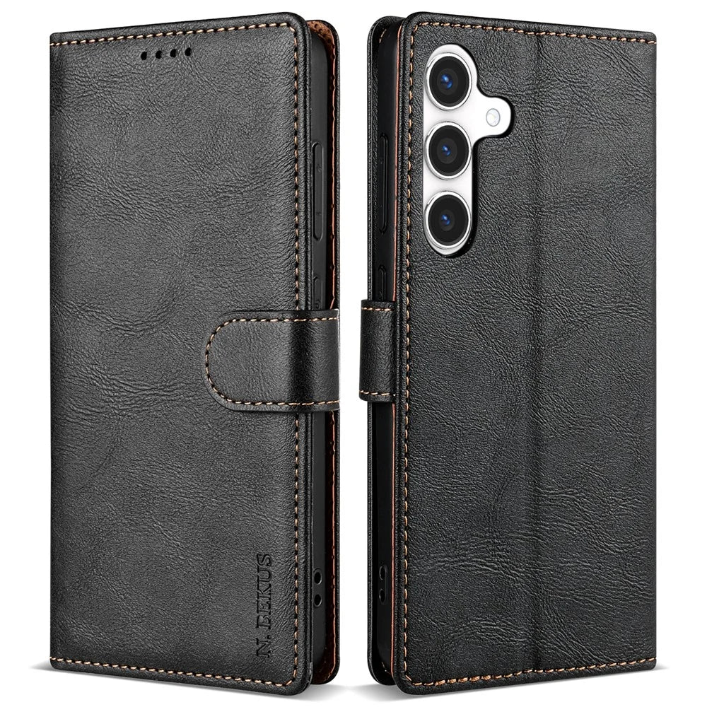 N.BEKUS CSJ-001 For Samsung Galaxy A35 5G Case Scratch-Proof Leather Wallet Phone Cover - Black - 1