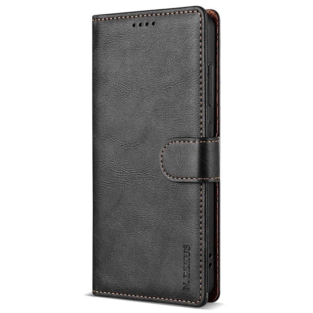 N.BEKUS CSJ-001 For Samsung Galaxy A35 5G Case Scratch-Proof Leather Wallet Phone Cover - Black - 5