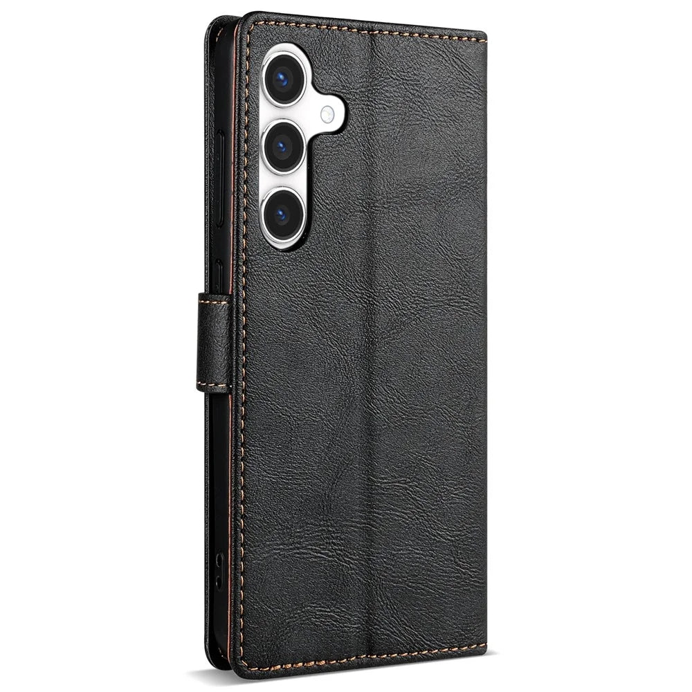 N.BEKUS CSJ-001 For Samsung Galaxy A35 5G Case Scratch-Proof Leather Wallet Phone Cover - Black - 6