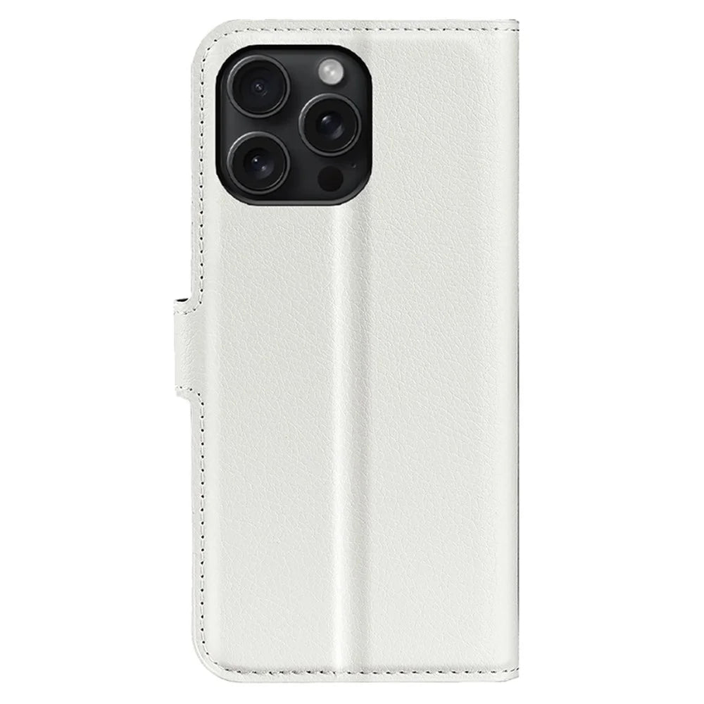 For iPhone 16 Pro Wallet Case Litchi Texture Phone Leather Cover - White - 6