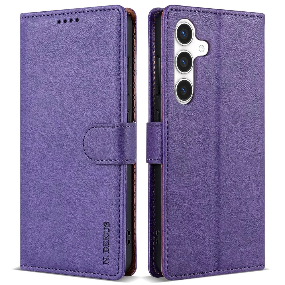 N.BEKUS CSJ-001 For Samsung Galaxy A55 5G Case Leather Phone Cover with Wallet Stand - Purple - 1