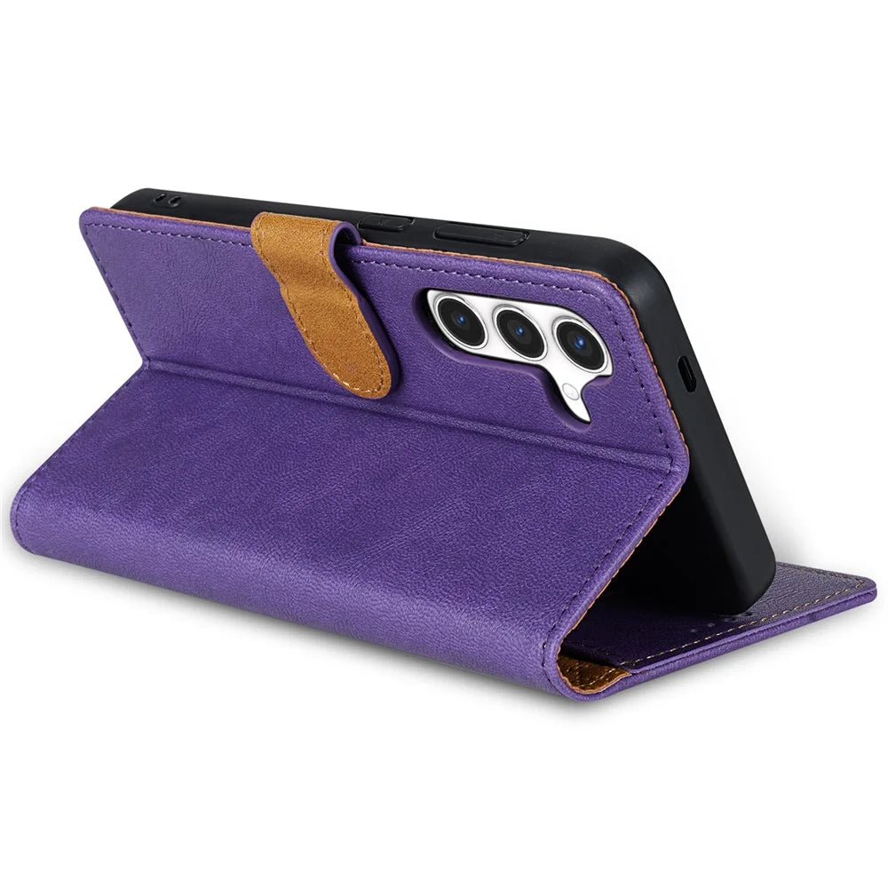N.BEKUS CSJ-001 For Samsung Galaxy A55 5G Case Leather Phone Cover with Wallet Stand - Purple - 3