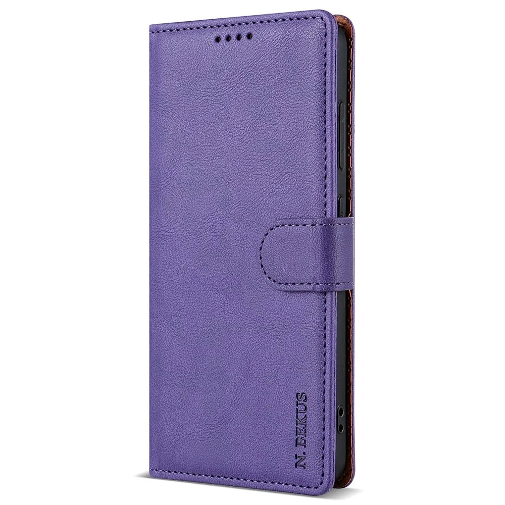 N.BEKUS CSJ-001 For Samsung Galaxy A55 5G Case Leather Phone Cover with Wallet Stand - Purple - 5