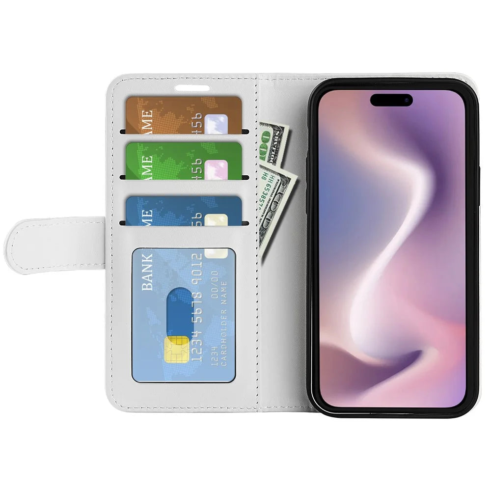 For iPhone 16 Pro Case Magnetic Closure Crazy Horse Texture Leather Phone Cover - White - 2