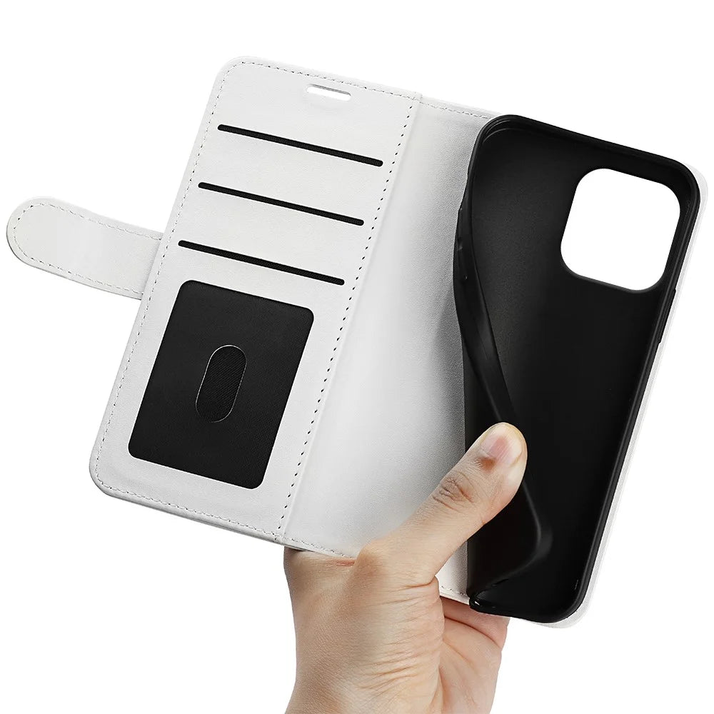 For iPhone 16 Pro Case Magnetic Closure Crazy Horse Texture Leather Phone Cover - White - 4