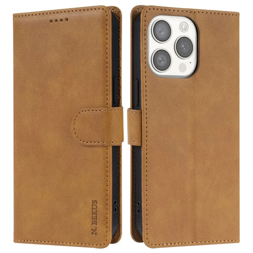 N.BEKUS CSJ-001 For iPhone 14 Pro Max Case PU Leather Magnetic Clasp Shockproof  Cover - Brown - 1