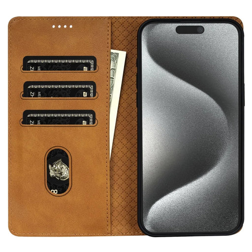 N.BEKUS CSJ-001 For iPhone 14 Pro Max Case PU Leather Magnetic Clasp Shockproof  Cover - Brown - 2