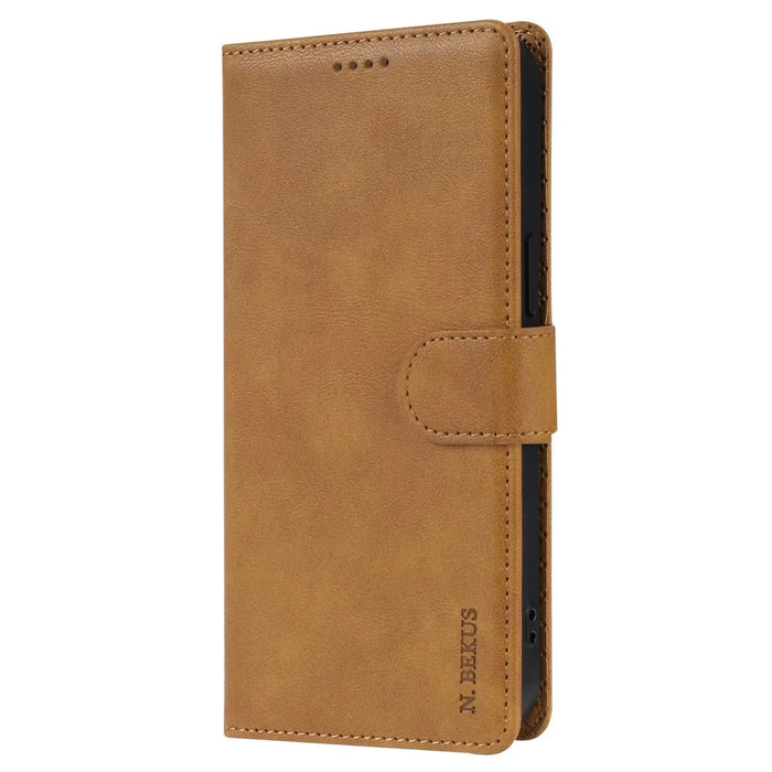 N.BEKUS CSJ-001 For iPhone 14 Pro Max Case PU Leather Magnetic Clasp Shockproof  Cover - Brown - 5