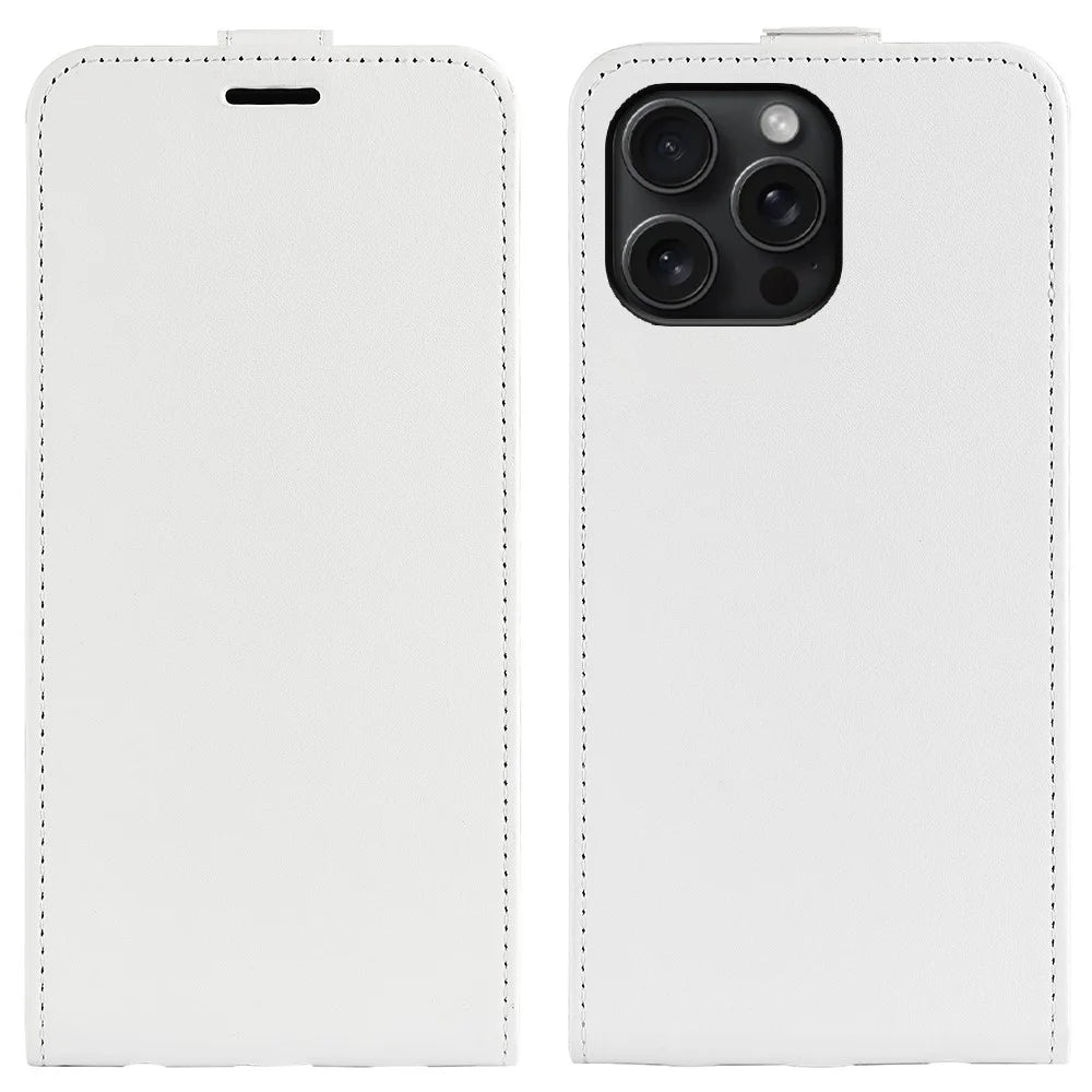 For iPhone 16 Pro Case Crazy Horse Texture Vertical Flip Leather Phone Cover - White - 1