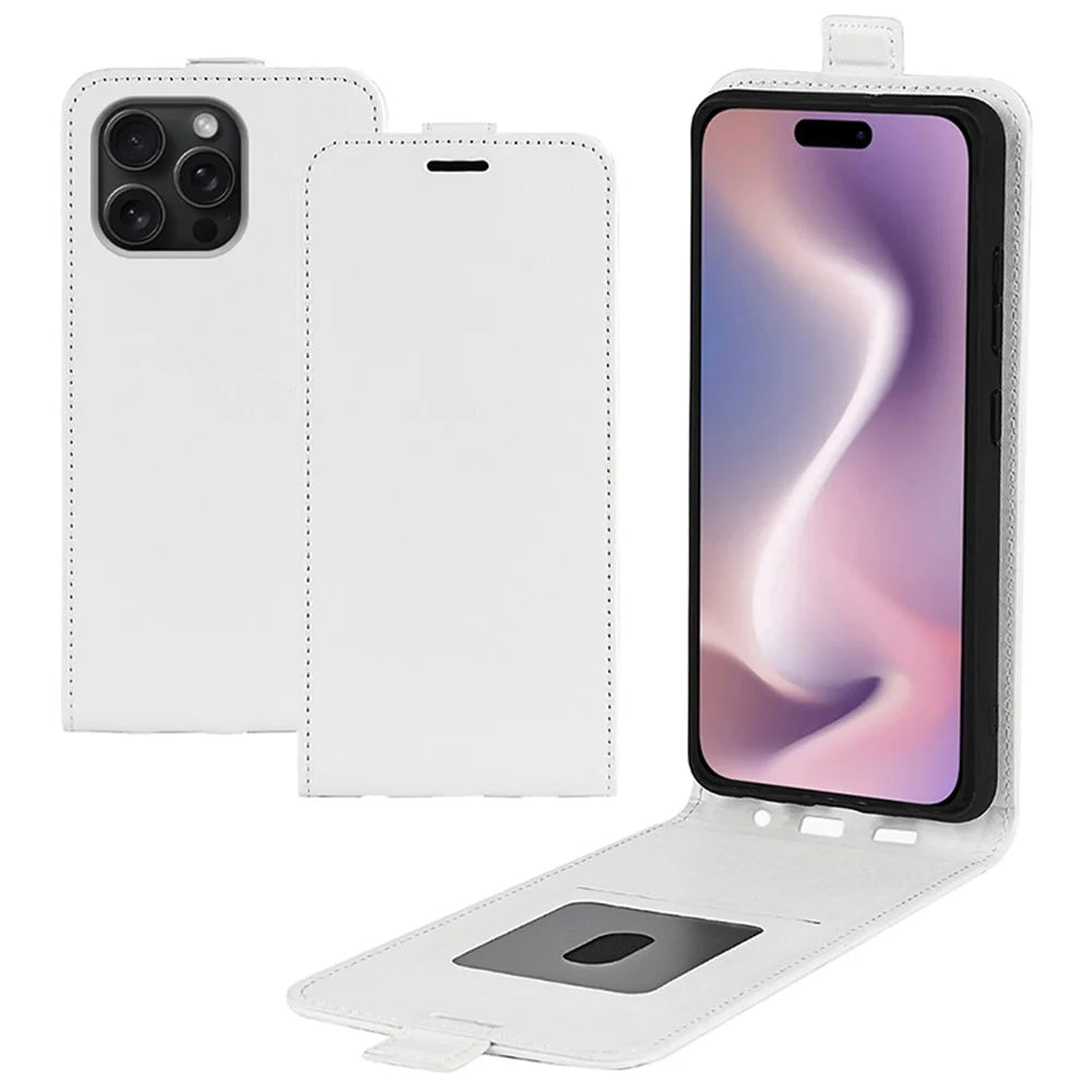 For iPhone 16 Pro Case Crazy Horse Texture Vertical Flip Leather Phone Cover - White - 6