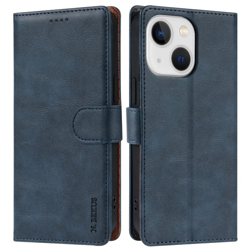 N.BEKUS CSJ-001 For 	Iphone 13 Wallet Case Solid Color PU Leather Phone Cover - Blue - 1