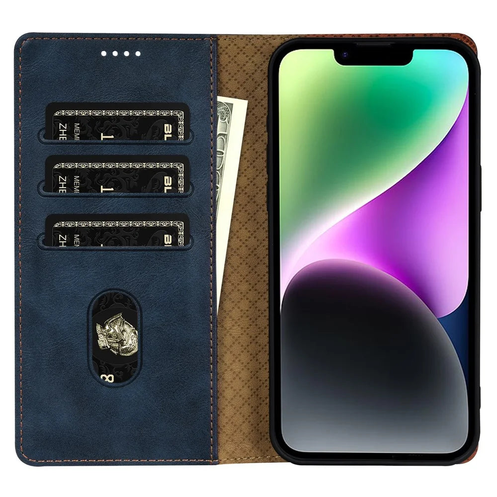 N.BEKUS CSJ-001 For 	Iphone 13 Wallet Case Solid Color PU Leather Phone Cover - Blue - 2
