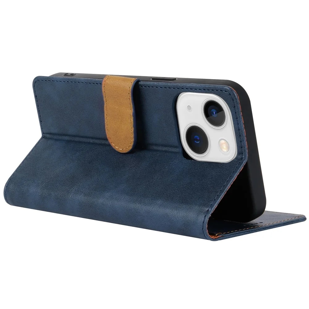 N.BEKUS CSJ-001 For 	Iphone 13 Wallet Case Solid Color PU Leather Phone Cover - Blue - 4