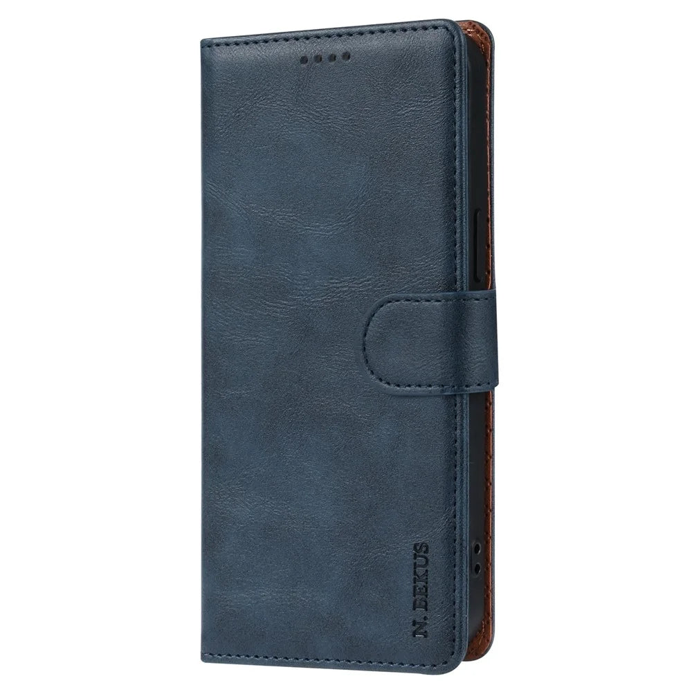 N.BEKUS CSJ-001 For 	Iphone 13 Wallet Case Solid Color PU Leather Phone Cover - Blue - 5