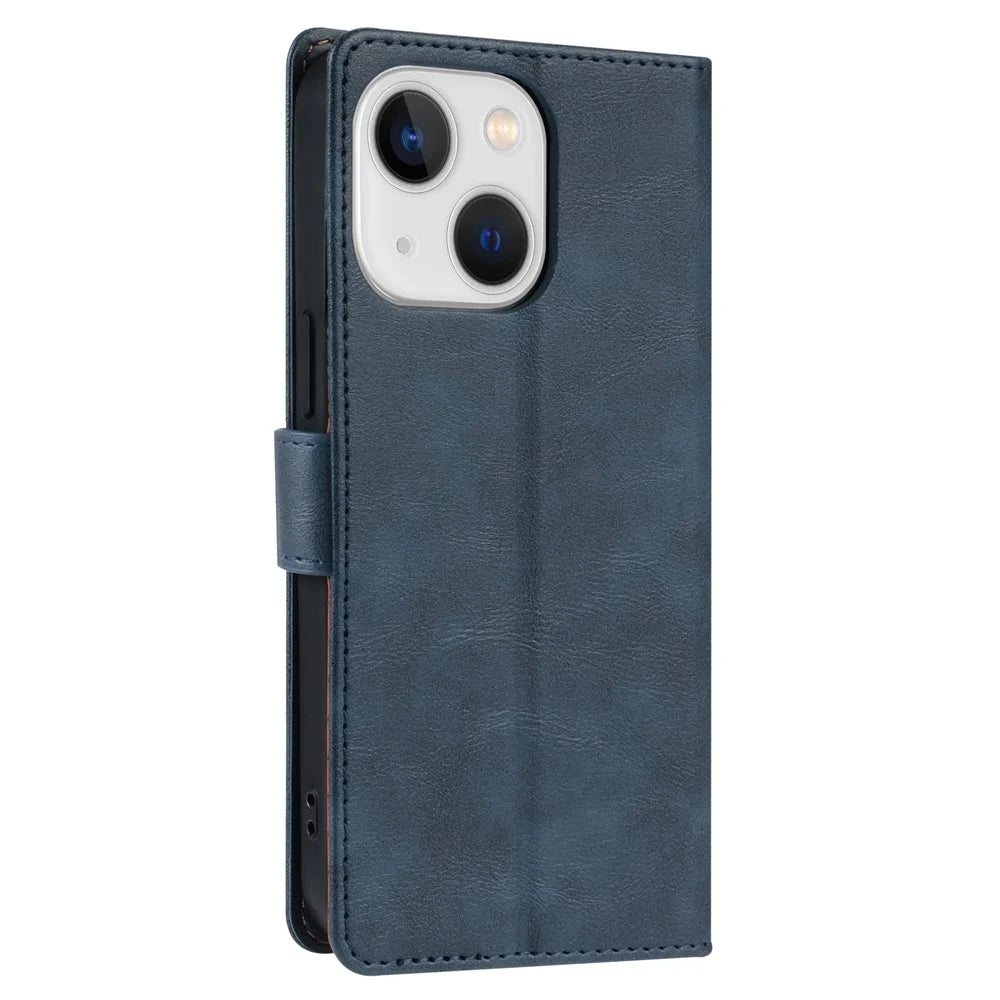 N.BEKUS CSJ-001 For 	Iphone 13 Wallet Case Solid Color PU Leather Phone Cover - Blue - 6