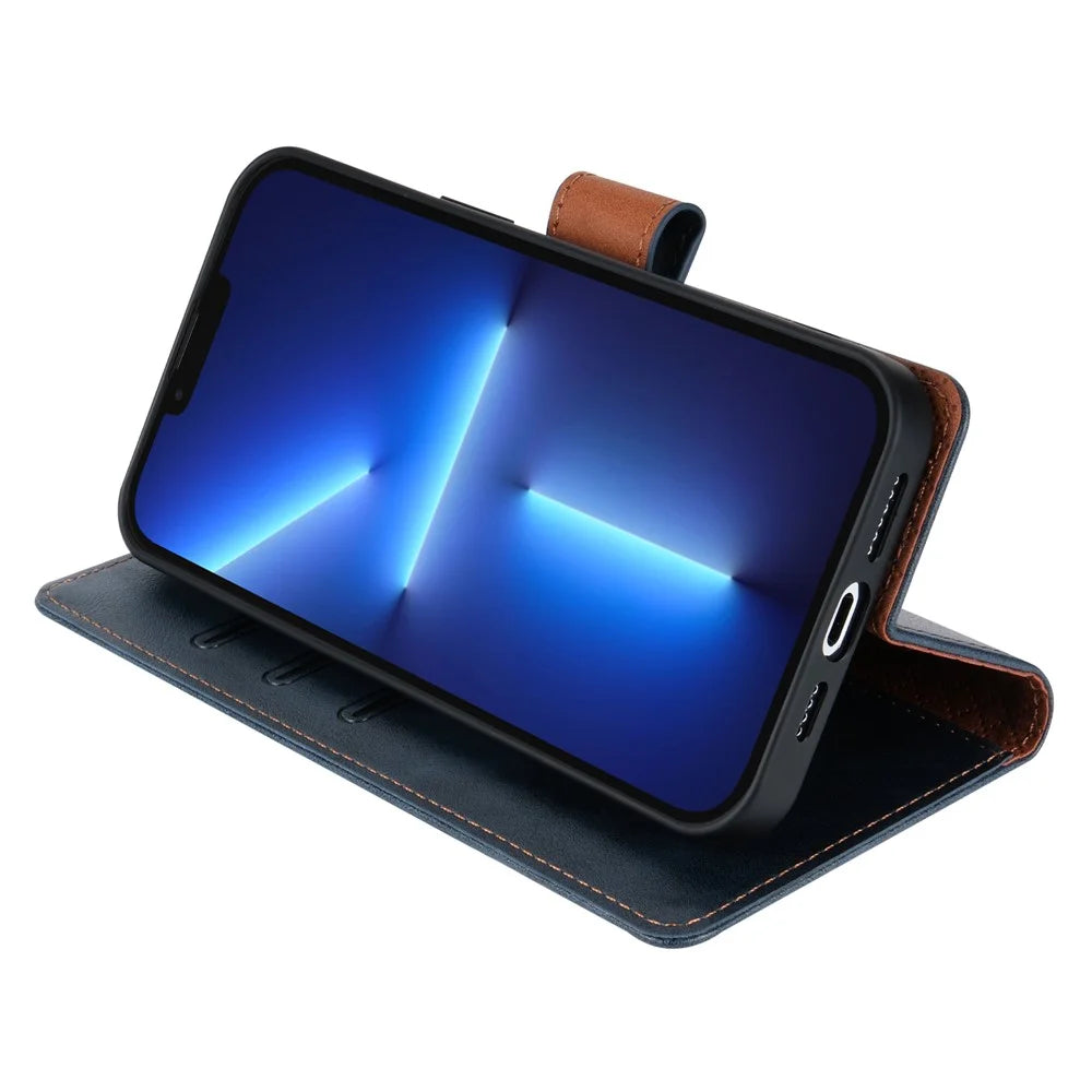 N.BEKUS CSJ-001 For iPhone 13 Pro Wallet Case Solid Color Leather Phone Cover - Blue - 3