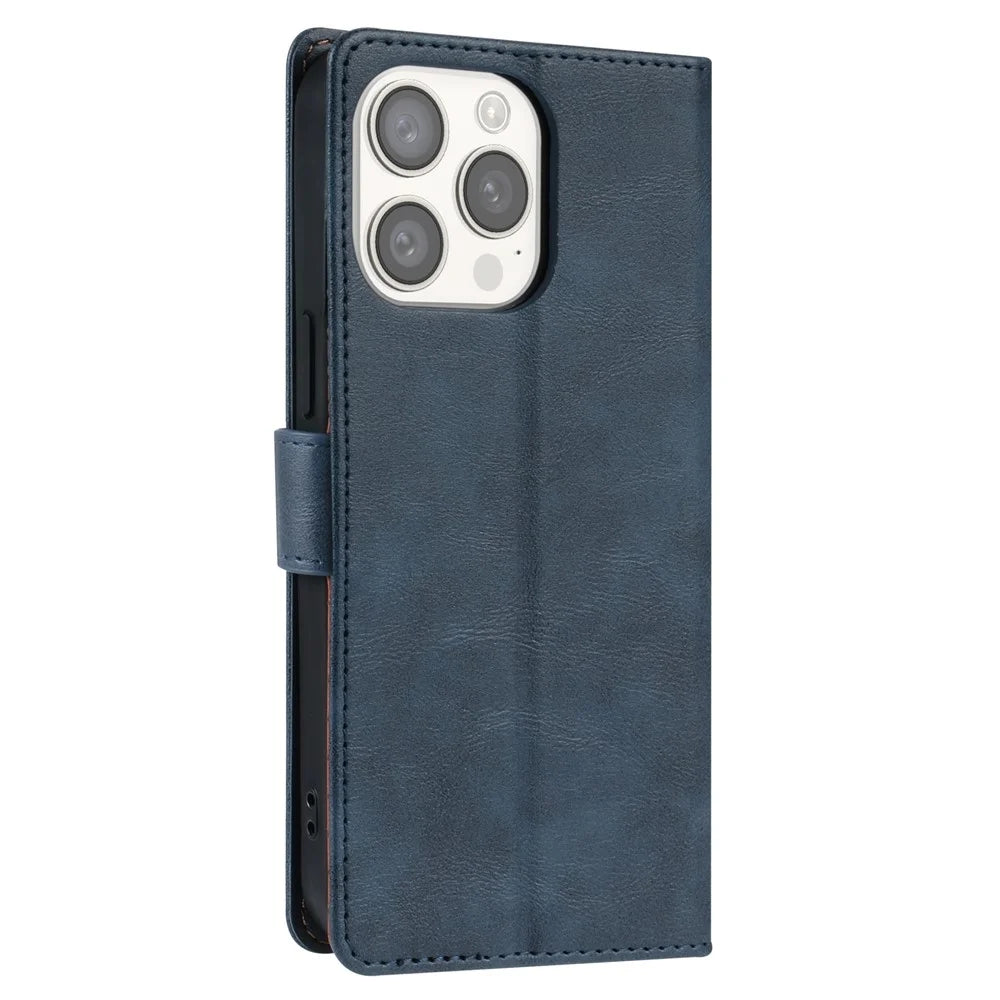 N.BEKUS CSJ-001 For iPhone 13 Pro Wallet Case Solid Color Leather Phone Cover - Blue - 6