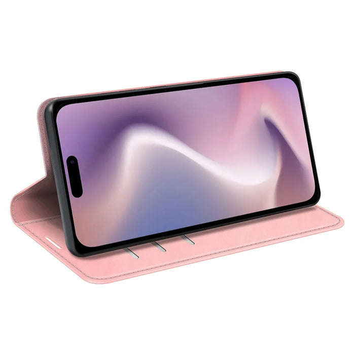 For iPhone 16 Pro Case PU Leather Wallet Folio Flip Phone Cover - Pink - 3