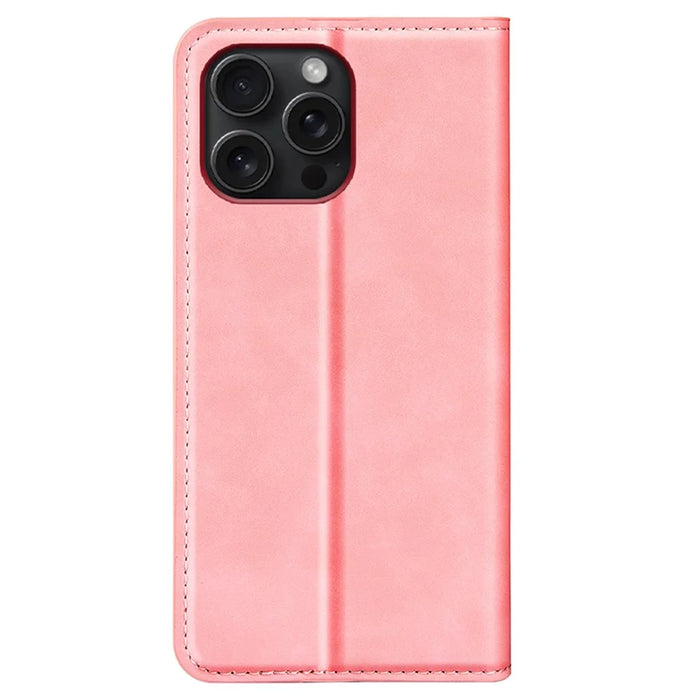 For iPhone 16 Pro Case PU Leather Wallet Folio Flip Phone Cover - Pink - 6