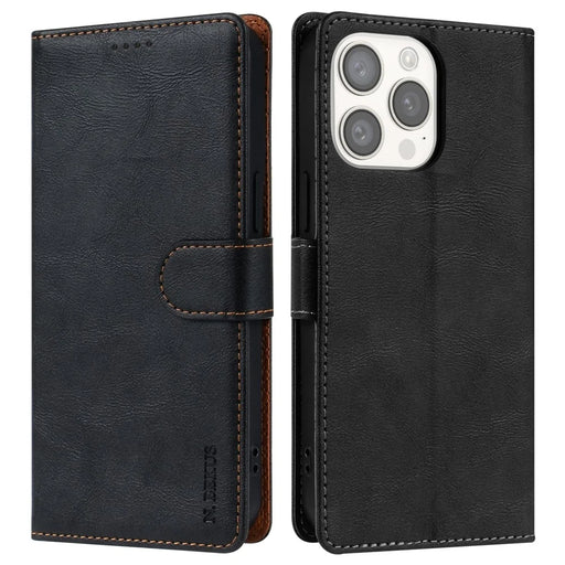 N.BEKUS CSJ-001 For iPhone 13 Pro Max Case Solid Color Leather Wallet Phone Cover   Distributors - Black - 1