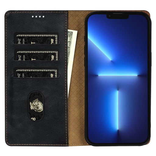 N.BEKUS CSJ-001 For iPhone 13 Pro Max Case Solid Color Leather Wallet Phone Cover   Distributors - Black - 2