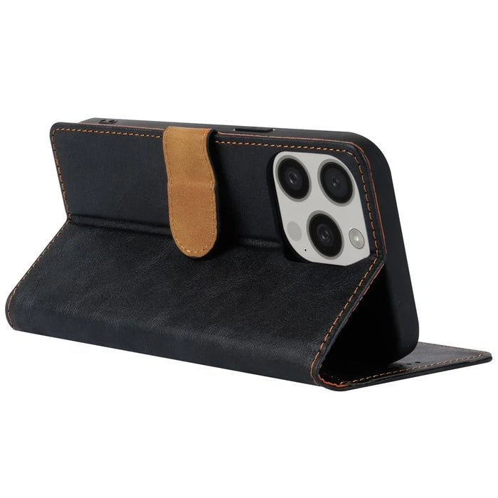 N.BEKUS CSJ-001 For iPhone 13 Pro Max Case Solid Color Leather Wallet Phone Cover   Distributors - Black - 4