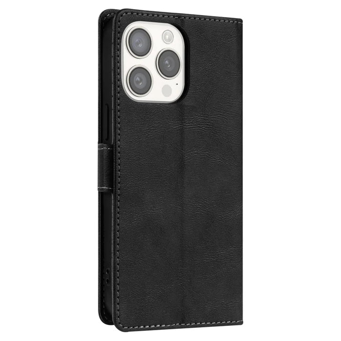 N.BEKUS CSJ-001 For iPhone 13 Pro Max Case Solid Color Leather Wallet Phone Cover   Distributors - Black - 6