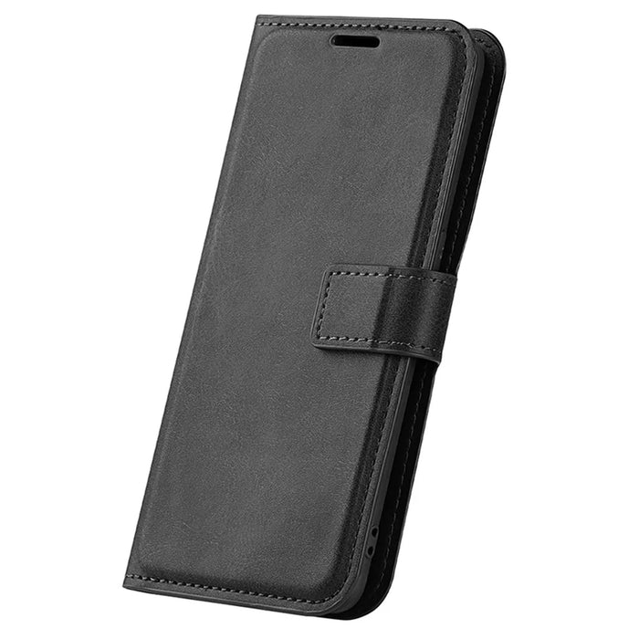 For iPhone 16 Pro Case Magnetic Clasp Calf Texture Flip Leather Phone Cover - Black - 6