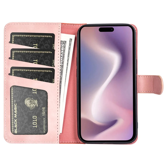 For iPhone 16 Pro Case Splicing Color PU Leather Phone Wallet Cover - Pink - 2