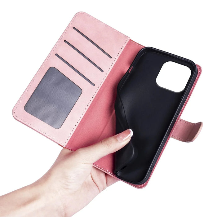 For iPhone 16 Pro Case Splicing Color PU Leather Phone Wallet Cover - Pink - 5