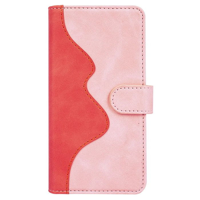 For iPhone 16 Pro Case Splicing Color PU Leather Phone Wallet Cover - Pink - 6